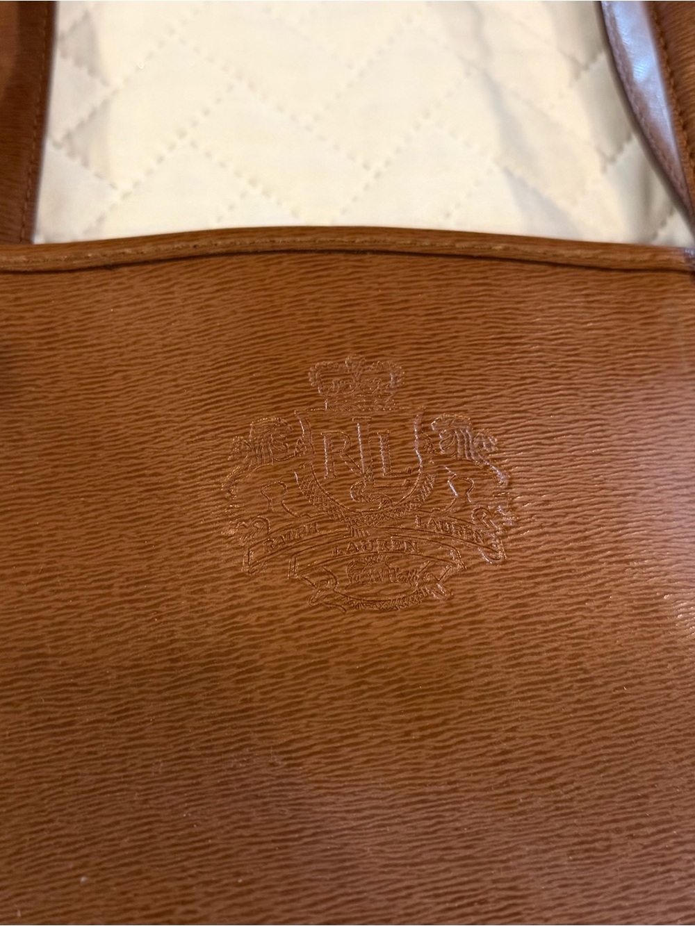 Lauren Ralph Lauren Tan Embossed Leather Tote
